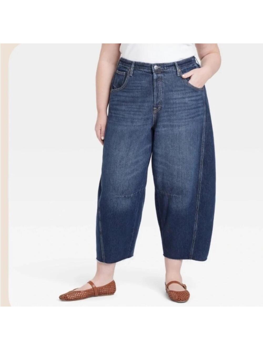 Universal Thread High Rise Curved Leg Ankle Jeans Plus Size 17, Raw Hem Barrel